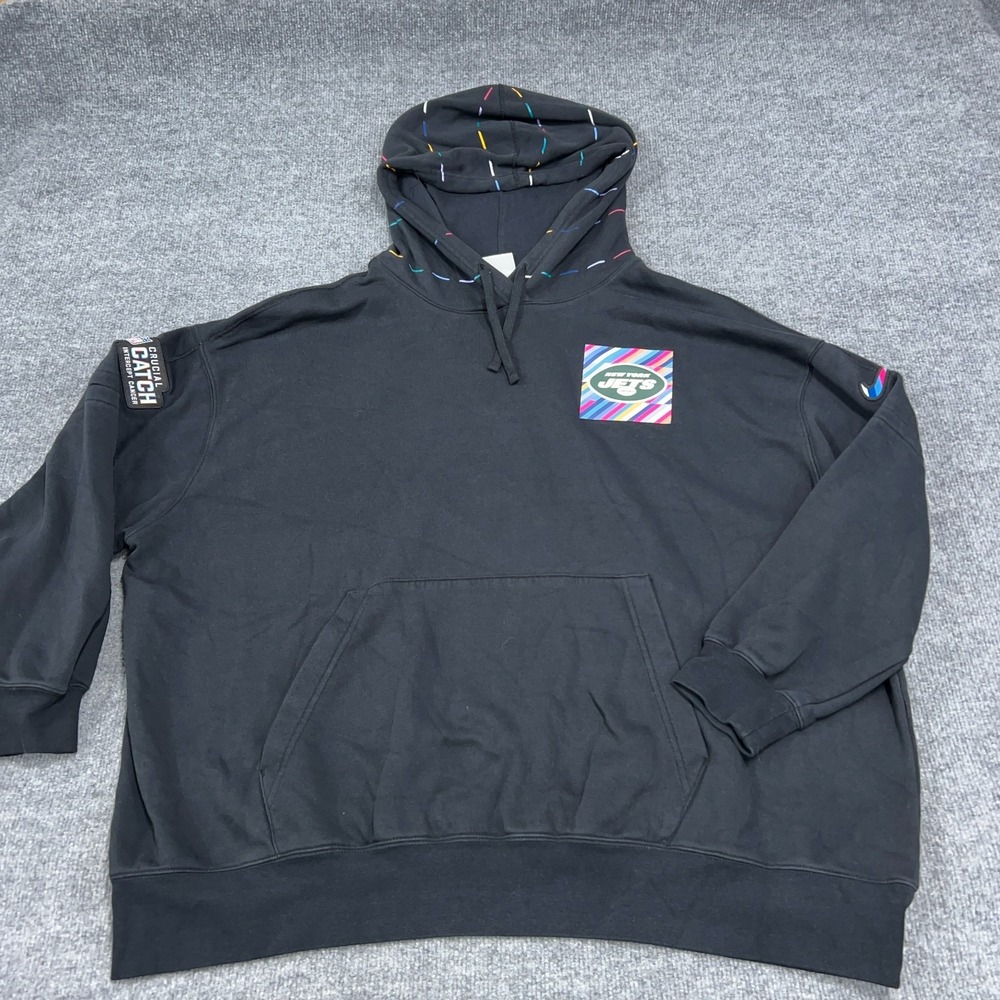 New York Jets Nike Hoodie Mens 2XL Black Crucial Catch Cancer Logo On Field